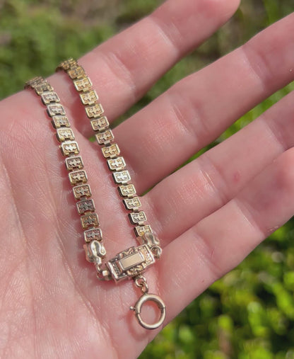 ANTIQUE • Victorian 13k Yellow Gold Book Chain Necklace w/ Engraved Box Clasp