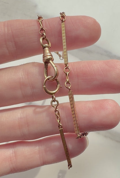 ANTIQUE • Art Deco 10k Rosy Yellow Gold Engraved Link Watch Chain Necklace