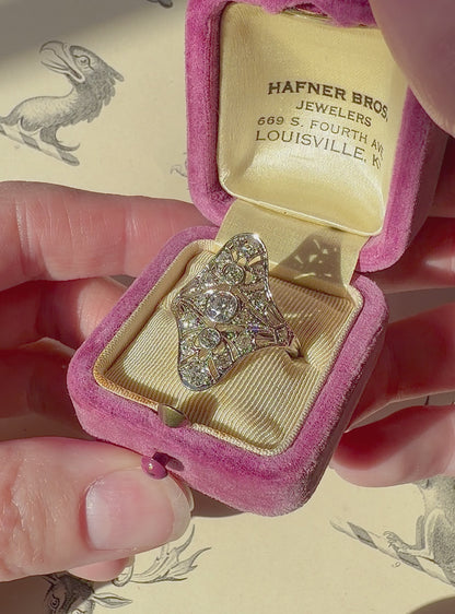 ANTIQUE • Edwardian Platinum Ring w/ Old European & Old Mine Cut Diamonds