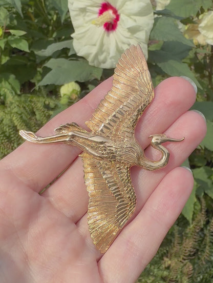 VINTAGE • AGA Correa & Son 14k Yellow Gold Crane Brooch & Pendant