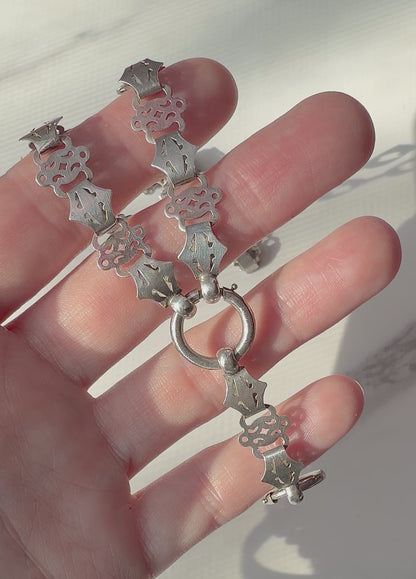 ANTIQUE • Victorian Pierced Silver Book Chain Collar Necklace