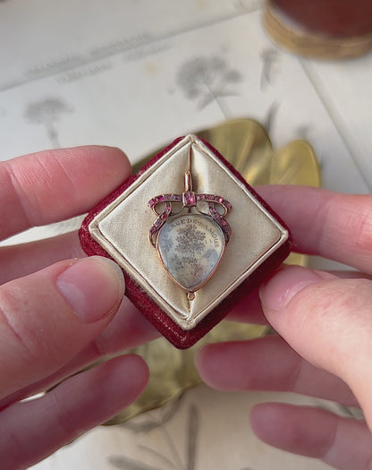 ANTIQUE • Georgian Rosy Yellow Gold Amatory Heart Pendant w/ Almandine Garnets