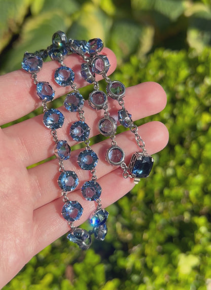 ANTIQUE • Art Deco Sterling Silver w/ Blue Sapphire Paste Rivière Necklace