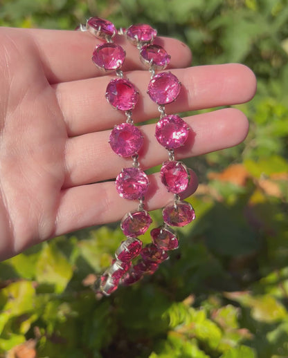 ANTIQUE • Art Deco Sterling Silver w/ Pink Sapphire Paste Rivière Necklace
