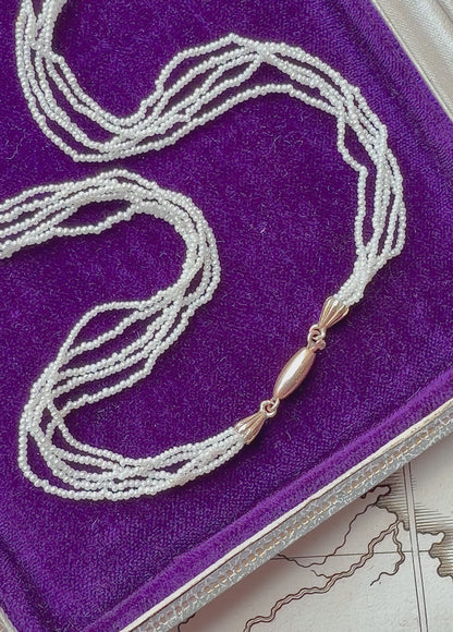 ANTIQUE • Art Nouveau 10k Rosy Yellow Gold 5-Strand Seed Pearl Necklace