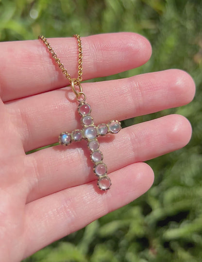 ANTIQUE • Georgian Pinchbeck Moonstone Cabochon Cross Pendant