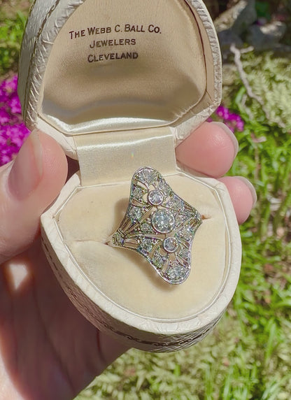 ANTIQUE • Edwardian Platinum Ring w/ Old European & Old Mine Cut Diamonds