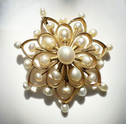 ANTIQUE • Victorian 14k Yellow Gold Natural Sea Pearl Star Flower Pendant