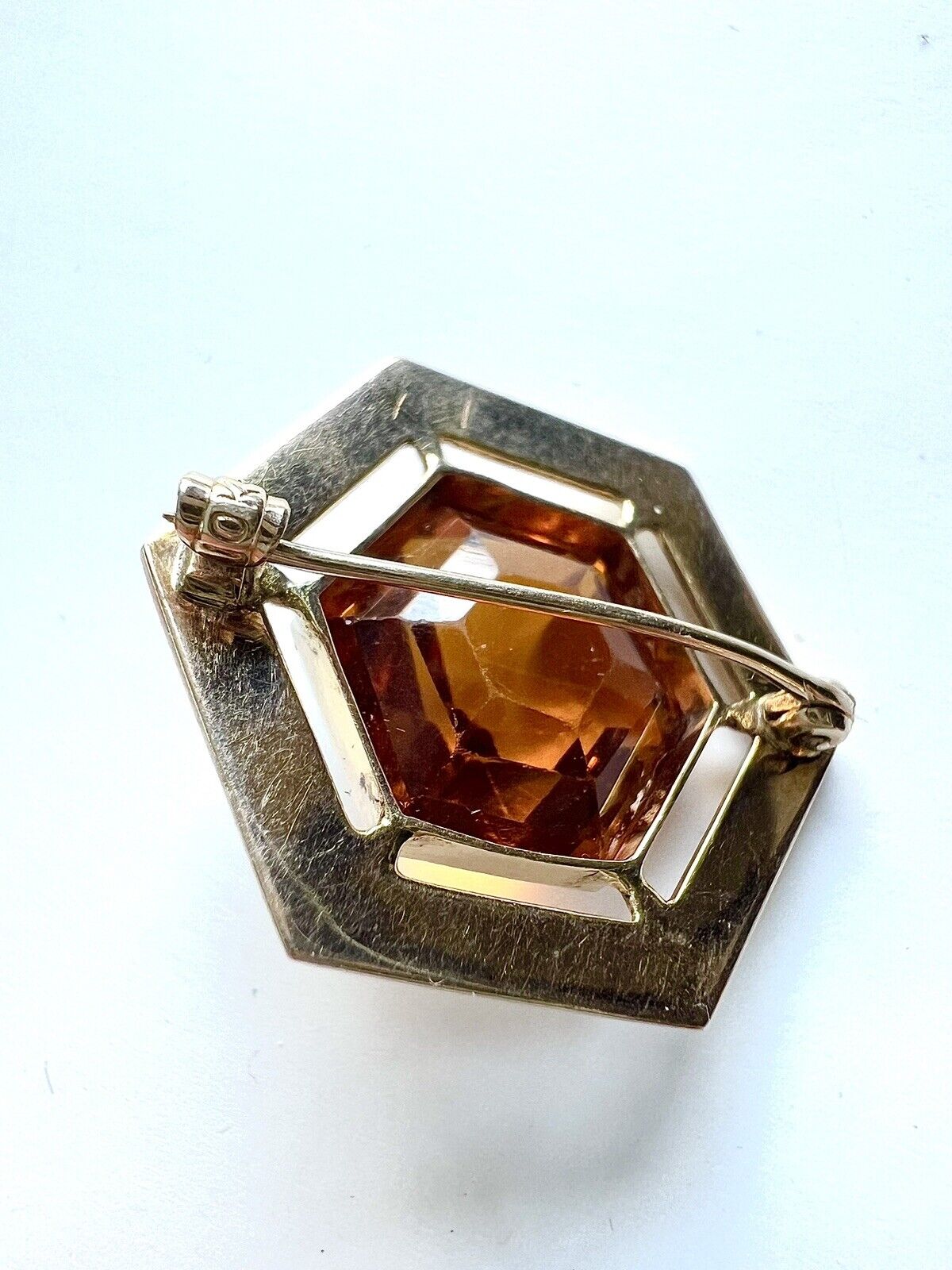 ANTIQUE • Victorian 10k Gold w/ Fancy Madeira Citrine & Champlevé Enamel Brooch