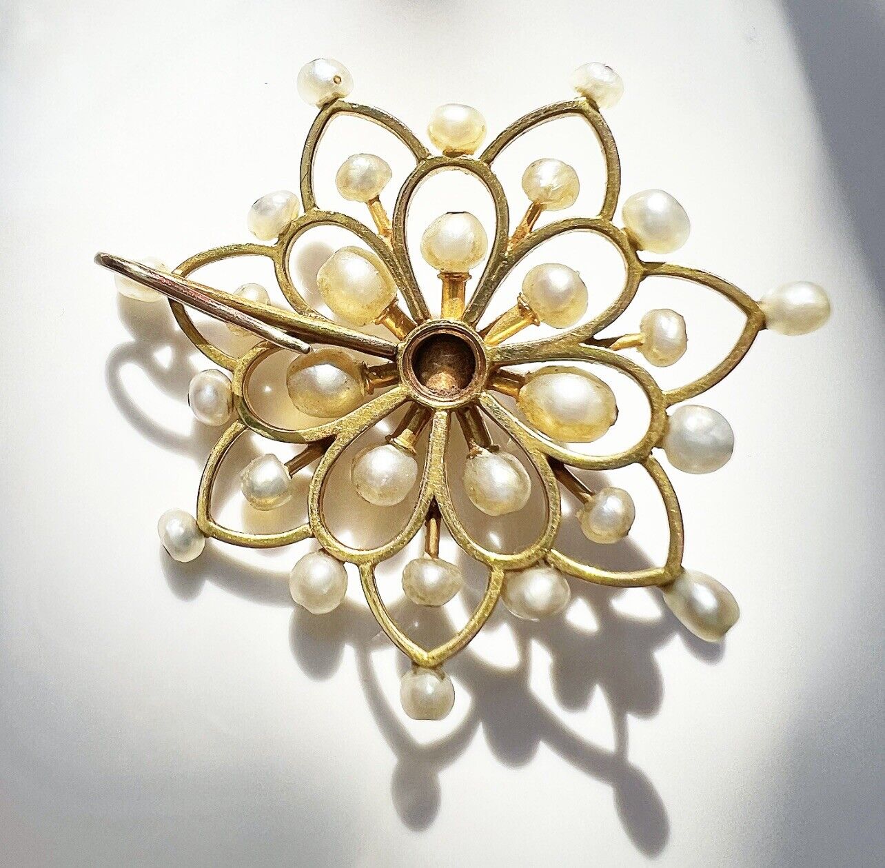 ANTIQUE • Victorian 14k Yellow Gold Natural Sea Pearl Star Flower Pendant