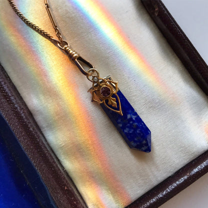 Royal Amulet in Lapis Lazuli w/ Antique Amethyst & Pearl Detailing