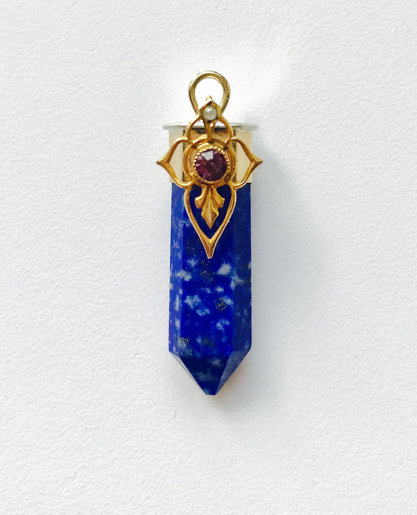 Royal Amulet in Lapis Lazuli w/ Antique Amethyst & Pearl Detailing