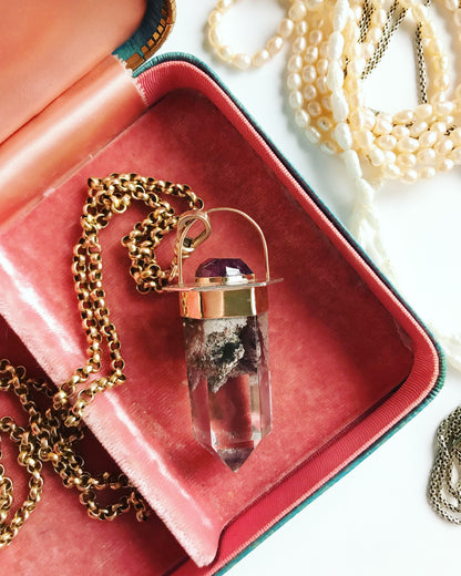 Elemental Amulet with Lodolite & Wine Red Tourmaline Crown