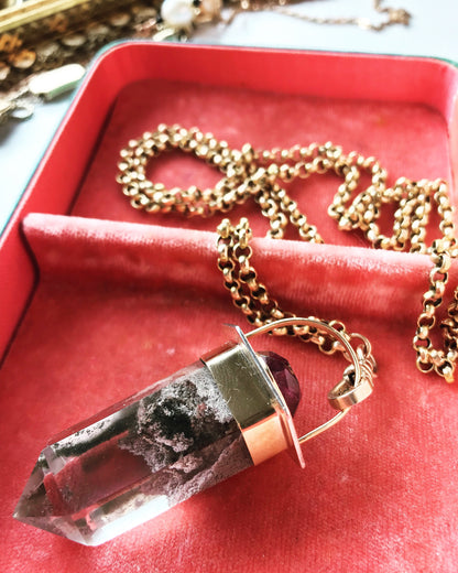 Elemental Amulet with Lodolite & Wine Red Tourmaline Crown